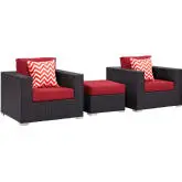 Convene 3 Piece Outdoor Patio Arm Chair Set in Espresso & Red