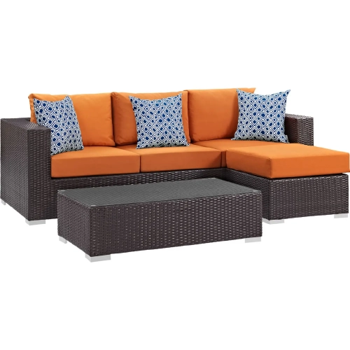 Convene 3 Piece Outdoor Sofa Set in Espresso & Orange