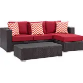 Convene 3 Piece Outdoor Sofa Set in Espresso & Red