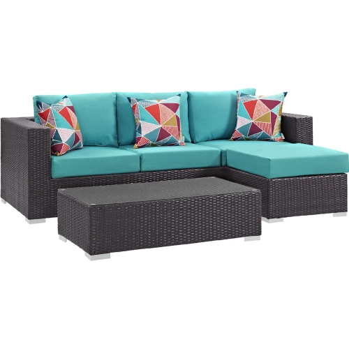 Convene 3 Piece Outdoor Sofa Set in Espresso & TurquoiseBlue