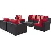 Convene 8 Piece Outdoor Patio Sectional Set in Espresso & Red