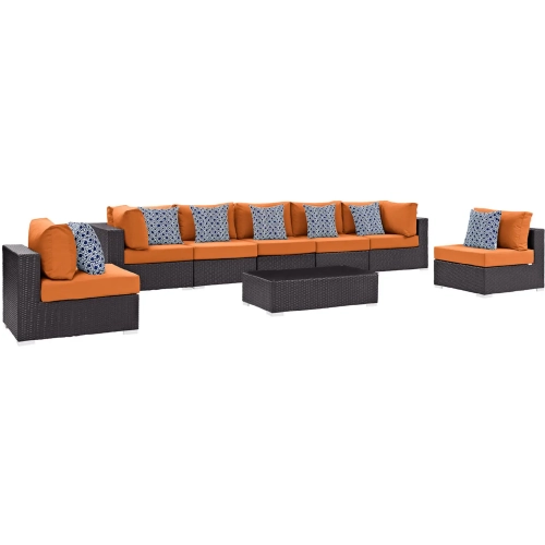 Convene 8 Piece Outdoor Patio Sectional Set in Espresso & Orange