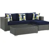 Sojourn 3 Piece Outdoor Sunbrella &reg; Sectional Set in Canvas & Navy