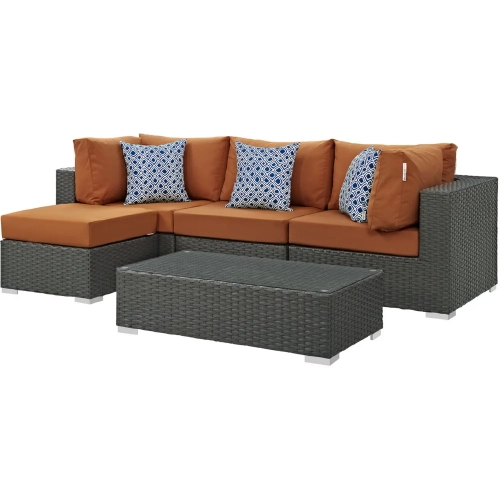 Sojourn 5 Piece Outdoor Sunbrella &reg; Sectional Set in Canvas & Tuscan