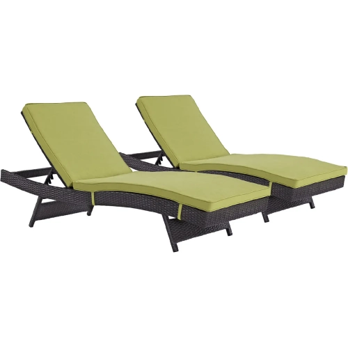 Convene Outdoor Patio Chaise in Espresso Poly Rattan w/ Peridot Cushions (Set of 2)