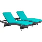 Convene Outdoor Patio Chaise in Espresso Poly Rattan w/ Turquoise Cushions (Set of 2)