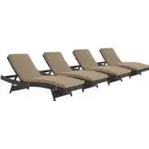 Convene Outdoor Patio Chaise in Espresso Poly Rattan w/ Mocha Cushions (Set of 4)