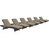 Convene Outdoor Patio Chaise in Espresso Poly Rattan w/ Mocha Cushions (Set of 6)