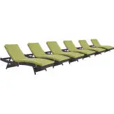 Convene Outdoor Patio Chaise in Espresso Poly Rattan w/ Peridot Cushions (Set of 6)