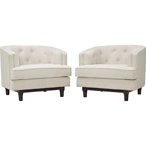 Coast Arm Chair in Tufted Beige Fabric & Walnut Finish Legs (Set of 2)