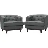 Coast Arm Chair in Tufted Gray Fabric & Walnut Finish Legs (Set of 2)