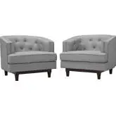 Coast Arm Chair in Tufted Light Gray Fabric & Walnut Finish Legs (Set of 2)