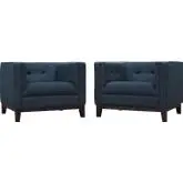 Serve Arm Chair in Center Tufted Azure Fabric & Walnut Finish Legs (Set of 2)