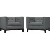 Serve Arm Chair in Center Tufted Gray Fabric & Walnut Finish Legs (Set of 2)