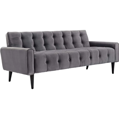 Delve Sofa in Gray Button Tufted Velvet on Wood Legs