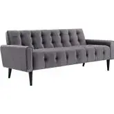 Delve Sofa in Gray Button Tufted Velvet on Wood Legs