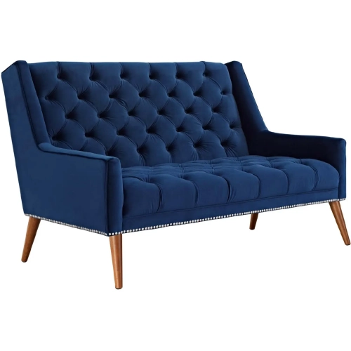 Peruse Loveseat in Tufted Navy Velvet with Nailhead Trim