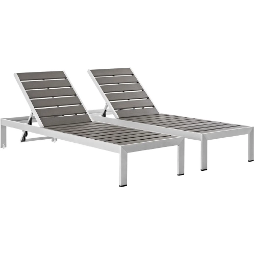 Shore Outdoor Patio Chaise in Brushed Aluminum & Gray Polywood (Set of 2)