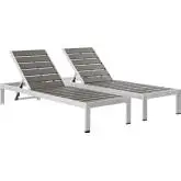 Shore Outdoor Patio Chaise in Brushed Aluminum & Gray Polywood (Set of 2)