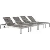 Shore Outdoor Patio Chaise in Brushed Aluminum & Gray Polywood (Set of 4)