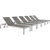 Shore Outdoor Patio Chaise in Brushed Aluminum & Gray Polywood (Set of 6)