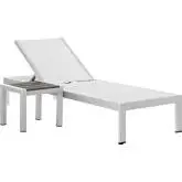 Shore Outdoor Patio Chaise & Table Set in Brushed Aluminum & White Mesh