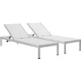 Shore Outdoor Patio Chaise in Brushed Aluminum & White Mesh (Set of 2)