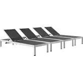 Shore Outdoor Patio Chaise in Brushed Aluminum & Black Mesh (Set of 4)