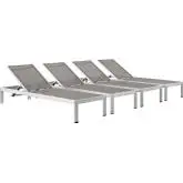 Shore Outdoor Patio Chaise in Brushed Aluminum & Gray Mesh (Set of 4)