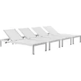 Shore Outdoor Patio Chaise in Brushed Aluminum & White Mesh (Set of 4)