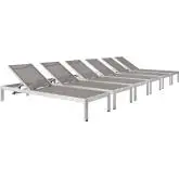 Shore Outdoor Patio Chaise in Brushed Aluminum & Gray Mesh (Set of 6)