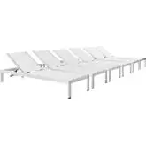 Shore Outdoor Patio Chaise in Brushed Aluminum & White Mesh (Set of 6)