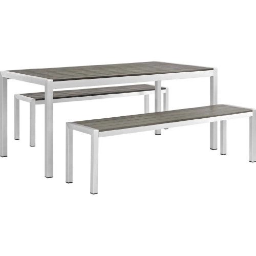 Shore 3 Piece Outdoor Dining Set in Aluminum & Gray Poly Wood