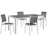 Shore 5 Piece Outdoor Patio Dining Set in Brushed Aluminum & Gray Poly Wood