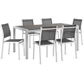 Shore Outdoor Patio 7 Piece Dining Set in Aluminum, Poly Wood & Black Mesh