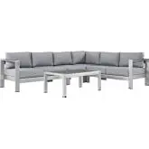 Shore 5 Piece Outdoor Patio Aluminum Sectional Sofa Set w/ Gray Cushions