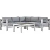 Shore 4 Piece Outdoor Patio Aluminum Sectional Sofa Set w/ Gray Cushions