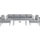 Shore 5 Piece Outdoor Patio Aluminum Sofa Set w/ Gray Cushions