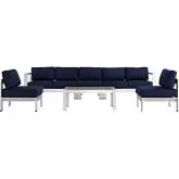 Shore 6 Piece Outdoor Patio Aluminum Sofa Set w/ Navy Cushions