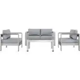 Shore 4 Piece Outdoor Patio Aluminum Loveseat & Arm Chairs Set w/ Gray Cushions