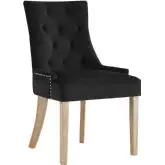 Pose Dining Chair in Tufted Black Velvet with Nailhead on Natural Wood Legs