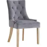 Pose Dining Chair in Tufted Gray Velvet with Nailhead on Natural Wood Legs