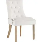 Pose Dining Chair in Tufted Ivory Velvet w/ Nailhead on Natural Wood Legs