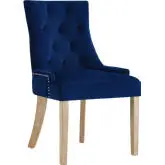 Pose Dining Chair in Tufted Navy Velvet w/ Nailhead on Natural Wood Legs