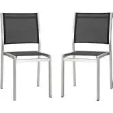 Shore Outdoor Patio Dining Chair in Brushed Aluminum & Black Mesh (Set of 2)