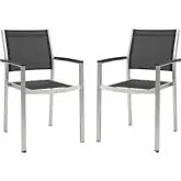 Shore Outdoor Patio Dining Arm Chair in Brushed Aluminum & Black Mesh (Set of 2)