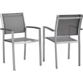 Shore Outdoor Dining Arm Chair in Aluminum & Gray Mesh (Set of 2)