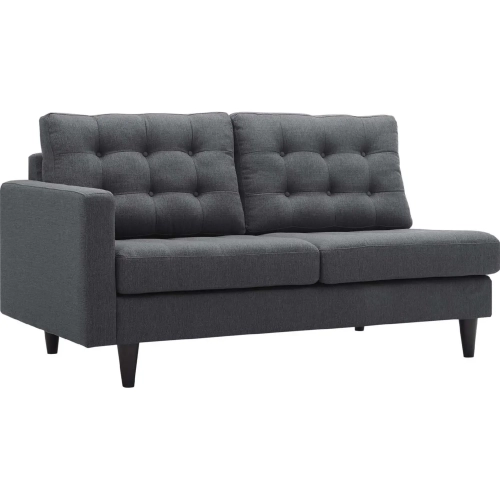 Empress Left Facing Loveseat in Tufted Gray Fabric