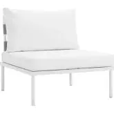 Harmony Outdoor Sectional Sofa Unit Armless Chair in White Metal & White Canvas