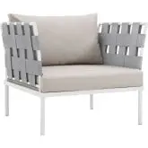 Harmony Outdoor Sectional Sofa Unit Arm Chair in White Metal & Beige